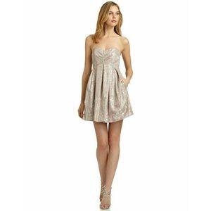 Metallic Mauve Lace Sweetheart Cocktail Mini Dress